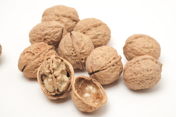 Walnut on a white scene