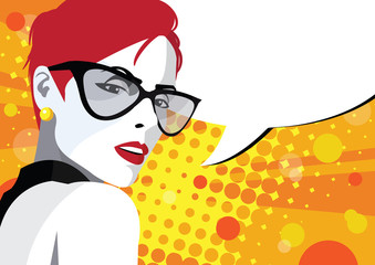 A frame from comic book with fashion woman in style Pop art.