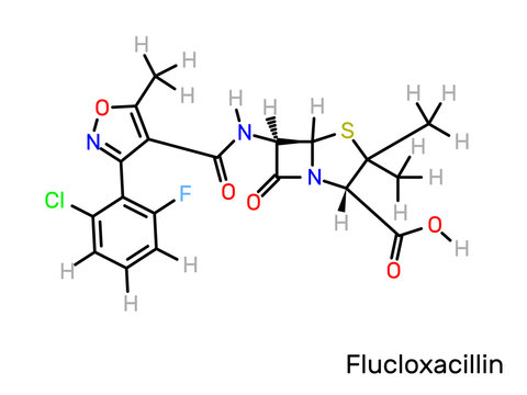 Flucloxacillin antibiotic drug structural formula. Vector illustration