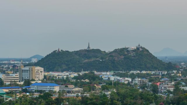 Day to night time lapse of Wang mountain palace with lighting / phra nakhon kiri temple in sunset time