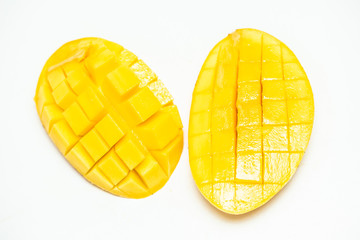 sliced mango on white background