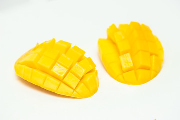 sliced mango on white background