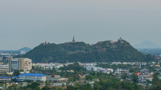 Day to night time lapse of Wang mountain palace with lighting / phra nakhon kiri temple in sunset time