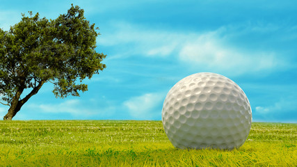 3d render Close up of golf ball on green in golf course. sport background.