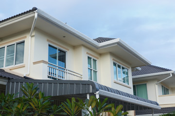 roof gutter on residential house building