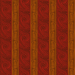 Maori tribal pattern vector seamless. Ethnic african fabric print. Traditional polynesian aboriginal art. Curl brown background for textile blanket, wallpaper, wrapping paper and backdrop template.