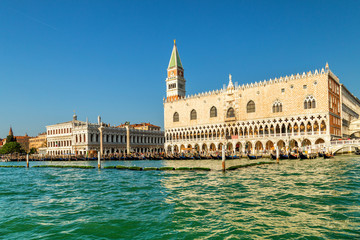 Doge's palace and St Mark's Campanile, the bell tower of St Mark's Basilica in Venice, Italy