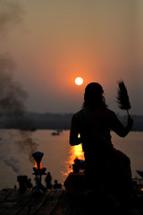 yogi on the banks of the Ganges india varanasi