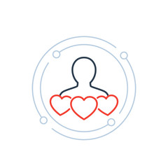 customer retention, client satisfaction icon with hearts, line vector