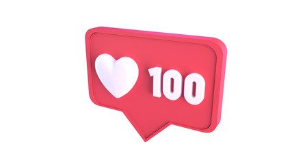 Red like icon white heart white numbers. Isolated on white background. Perspective view. 3D render