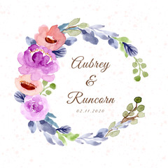 wedding badge with watercolor flower wreath