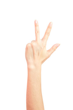 women hand gesture three-finger salute Symbols with congratulation. isolated on white background and cliping path.