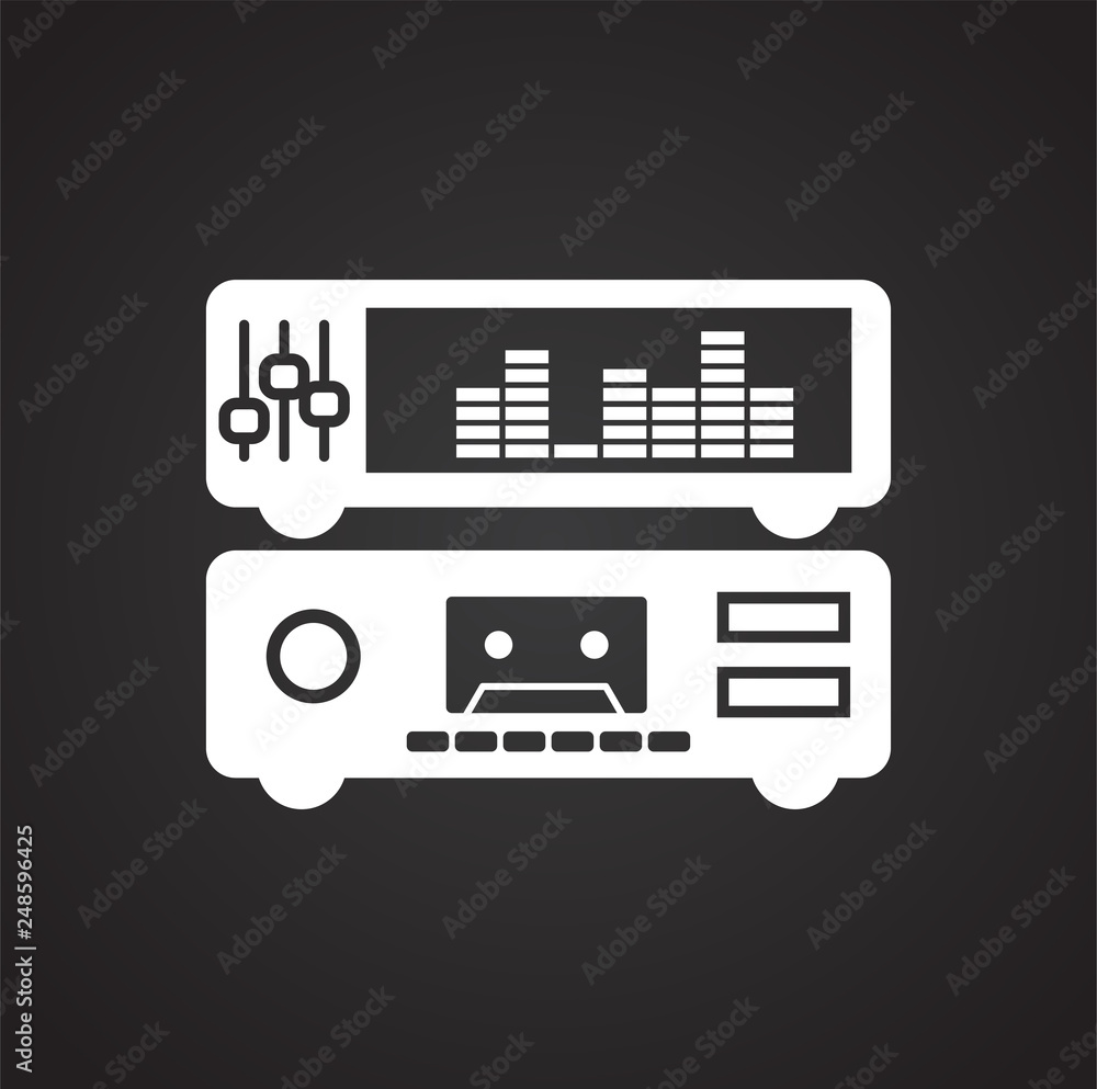 Poster cassette player icon on black background for graphic and web design, modern simple vector sign. inte