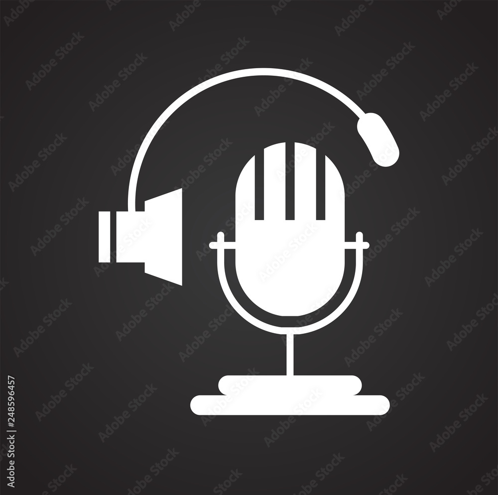 Poster microphone icon on black background for graphic and web design, modern simple vector sign. internet 
