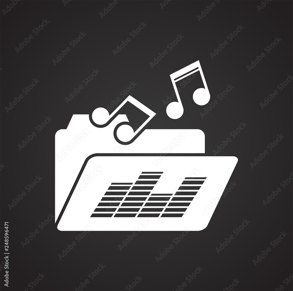 Poster music icon on black background for graphic and web design, modern simple vector sign. internet conce