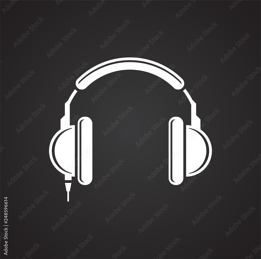 Poster earphones icon on black background for graphic and web design, modern simple vector sign. internet c