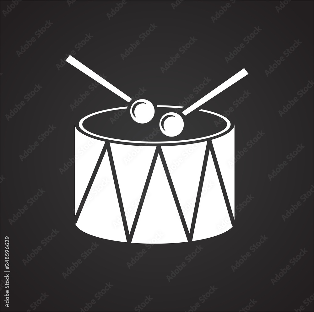Poster drum icon on black background for graphic and web design, modern simple vector sign. internet concep