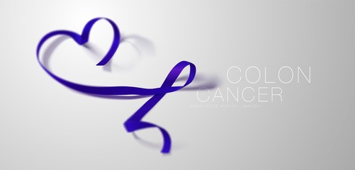 Colon Cancer Awareness Calligraphy Poster Design. Realistic Dark Blue Ribbon. March is Cancer Awareness Month. Vector