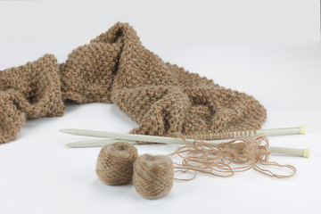 Fototapeta na wymiar soft scarf knitted work in alpaca and mohair yarn
