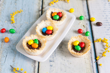Coconut nests filled with Easter eggs