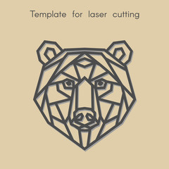   Template animal for laser cutting. Abstract geometric bear for cut. Stencil for decorative panel of wood, metal, paper. Vector illustration.