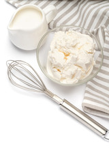 Traditional Mascarpone cheese and cream or milk isolated