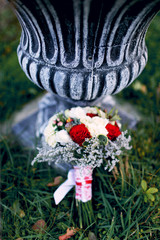 wedding bouquet and rings