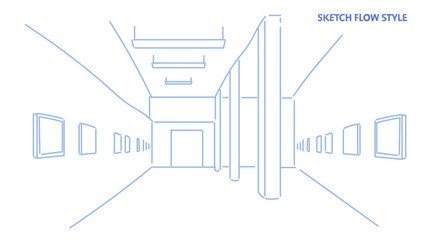 modern art gallery creative contemporary paintings artworks or exhibits empty no people museum interior sketch flow style horizontal vector illustration