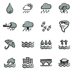 Obraz premium Rain or Rain Flood Icons Freehand 2 Color