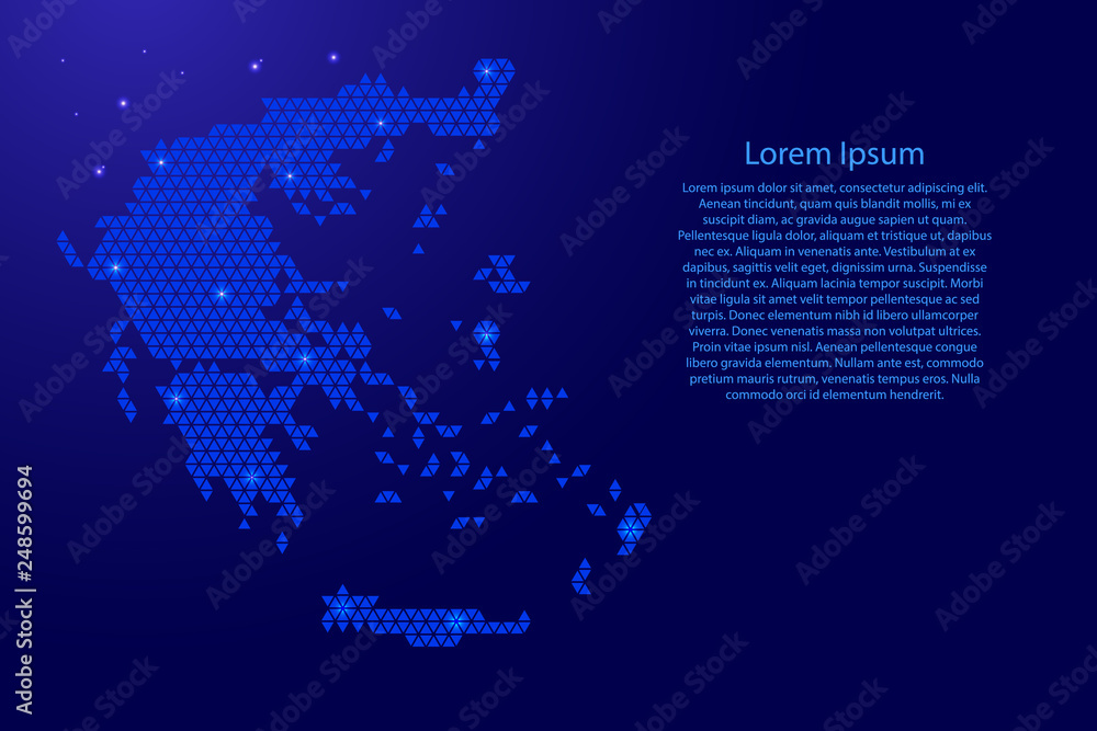 Poster greece map map abstract schematic from blue triangles repeating pattern geometric background with no