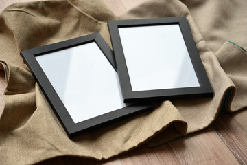 Two black empty picture frames. Mockup concept.