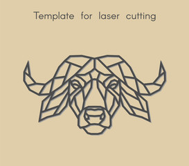   Template animal for laser cutting. Abstract geometric buffalo for cut. Stencil for decorative panel of wood, metal, paper. Vector illustration.