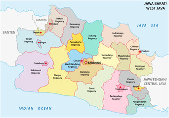 Jawa Barat, West Java administrative and political vector map, Indonesia