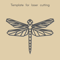   Template animal for laser cutting. Abstract geometric dragonfly for cut. Stencil for decorative panel of wood, metal, paper. Vector illustration.