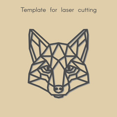  Template animal for laser cutting. Abstract geometric fox for cut. Stencil for decorative panel of wood, metal, paper. Vector illustration.
