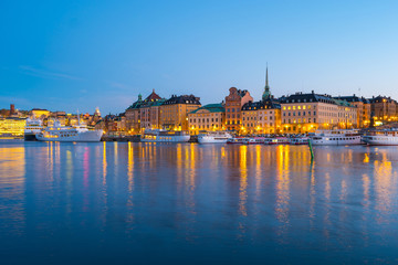 Stockholm skyline at night in Stockholm city, Sweden