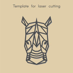   Template animal for laser cutting. Abstract geometric rhino for cut. Stencil for decorative panel of wood, metal, paper. Vector illustration.