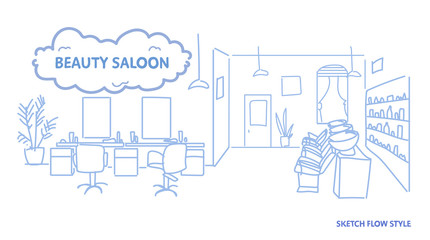 Fototapeta premium modern interior design of beauty saloon empty no people hairdressing contemporary room sketch doodle horizontal