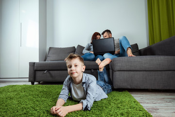 Happy family, Mom, Dad and son spend time together, Family Spend Time Happiness Holiday...