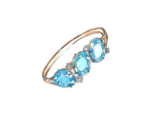 watercolor gold ring with blue stones