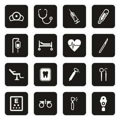 Medical Equipment or Medical Device Icons White On Black