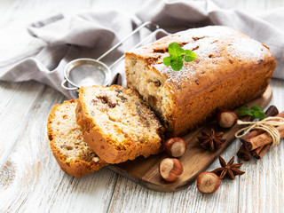 traditional homemade stollen with dried fruits and nuts