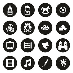 Kindergarten or Day Care Icons White On Black Circle