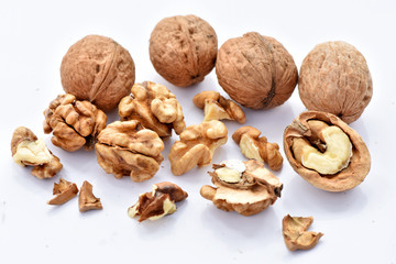 Walnuts on a white background.
