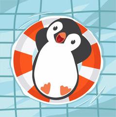 penguin swimming at the pool