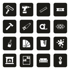 Home Decorating or Home Remodeling Icons White On Black 