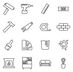 Home Decorating or Home Remodeling Icons Thin Line Vector Illustration Set