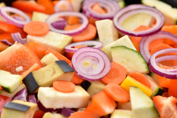 Sliced ​​fresh vegetables on the board. Healthy food.