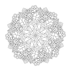 Sewing fabric with Round element for coloring book. Black and white ...