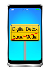 Smartphone with Digital Detox - Social Media sign - 3D illustration